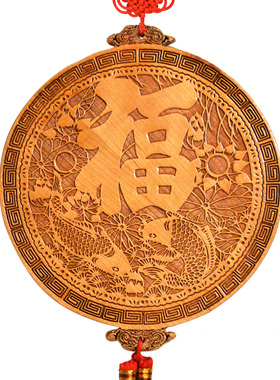 2026禅意阁 桃木八卦镜富贵鱼挂件木雕客厅门对窗穿堂挂件摆件