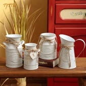 复古白色花纹铁皮桶花器花桶艺术杂货花园ZAKKA装 饰摆件