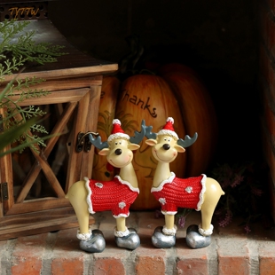 喜气红色圣诞帽鹿玄关摆件庭院家居装饰品乔迁新居礼物