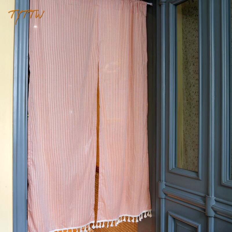 时尚布艺厨房卫生间门帘ins风隔断帘卧室隐私免打孔布帘子纯色