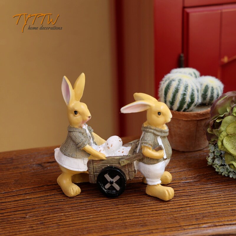 幸福的拉车情侣兔夫妇恩爱寓意家居装饰餐厅摆件情人节情侣送礼