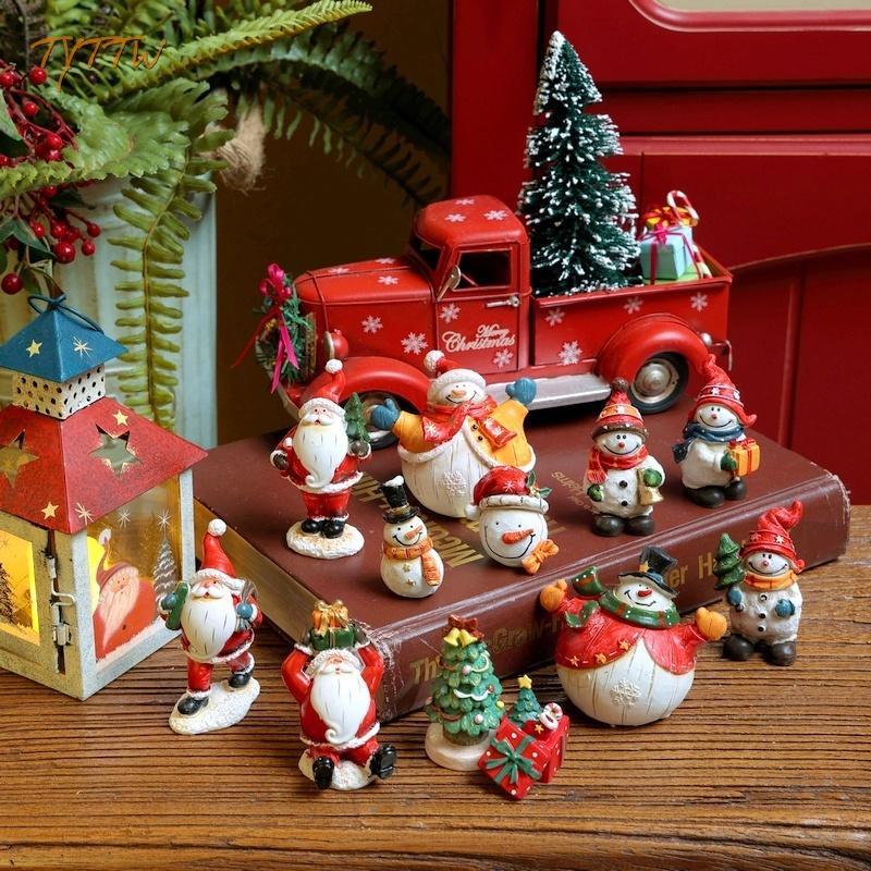可爱圣诞节日氛围小雪人老人复古树脂小摆件摄影道具家居装饰礼物