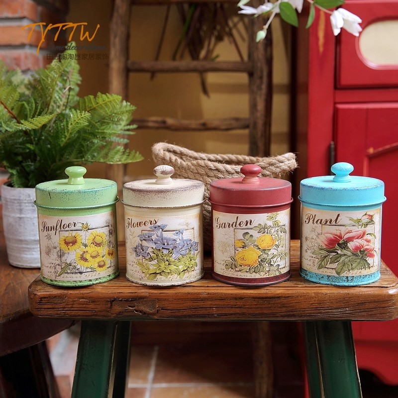 彩色复古油画风格铁艺铁皮桌面家居装饰收纳圆桶带盖收纳罐茶叶罐,家居饰品,装饰摆件,淘宝优惠券,粉丝福利购,淘宝优惠卷