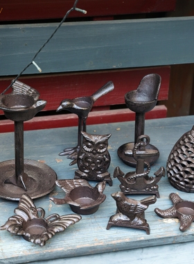 复古中式铸铁烛台收纳摆件