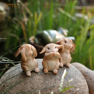 可爱三不兔子装饰品树脂工艺家居花园庭院摆件动物装饰