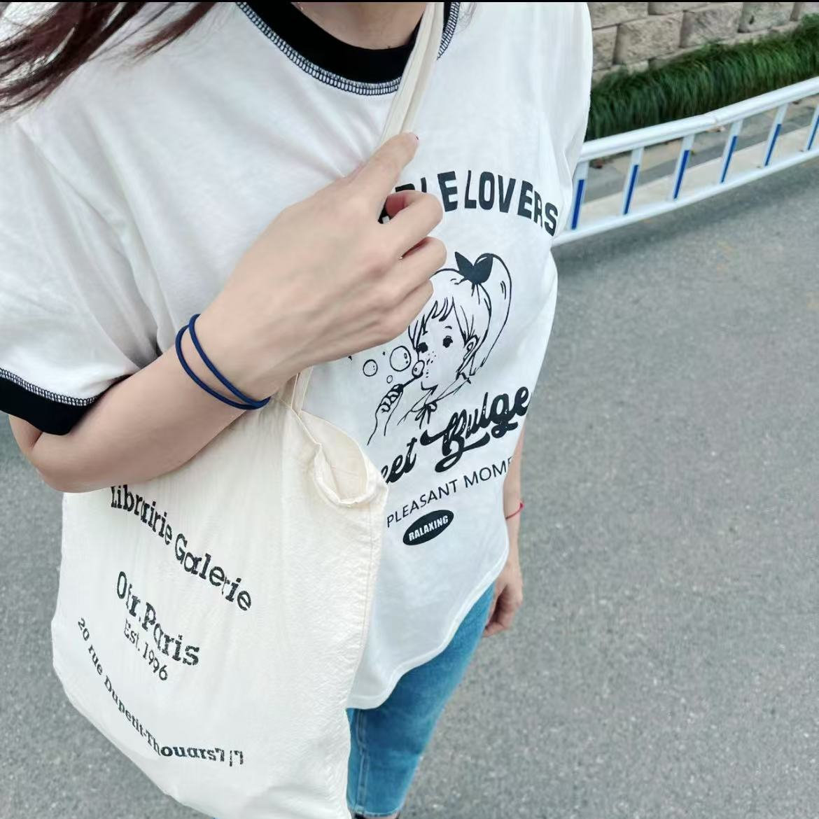 现货卡通女孩粉色洋气韩国东大门 减龄宽松大码短袖T恤女