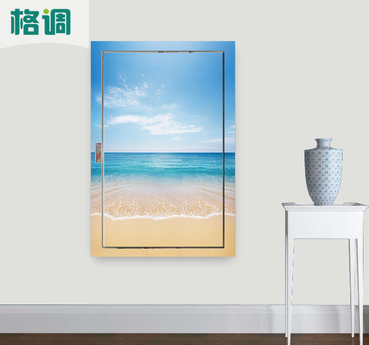 定制海景消防栓灭火器箱防水自粘遮挡装饰画电表箱贴画配电箱贴纸图片