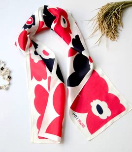 雨花围巾高端配饰细长巾窄真丝丝巾黑白红色时尚简洁三角斜角商务