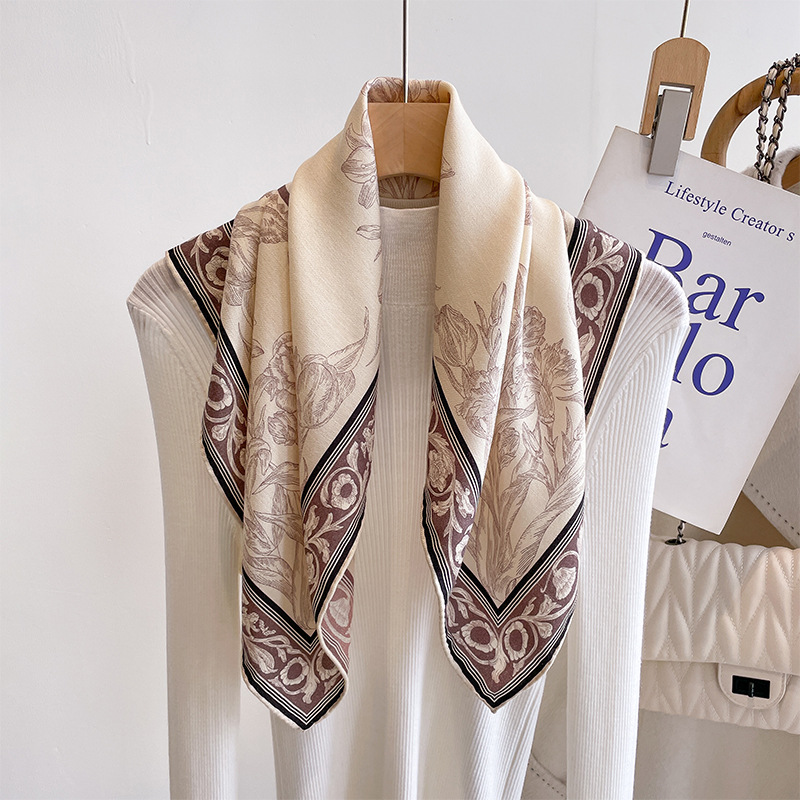 新款丝毛双面双色方巾女百搭高品质真丝羊毛丝巾保暖时尚丝毛丝巾