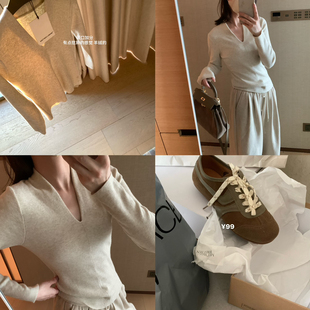 Hers 2245 冬上新简约日常百搭正肩纸片V领挖肩打底衫