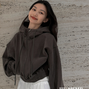 HUMSMR 冬上新加绒纯色连帽拉链宽松卫衣外套C1231