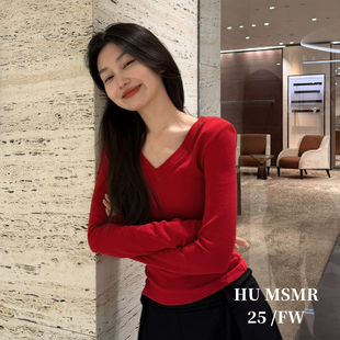 T恤C1223 长袖 HUMSMR 冬上新V领磨毛短款