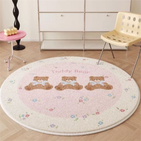 韩式小熊家用圆形地毯女生卧室房间床边毯可爱少女风化妆台椅子垫