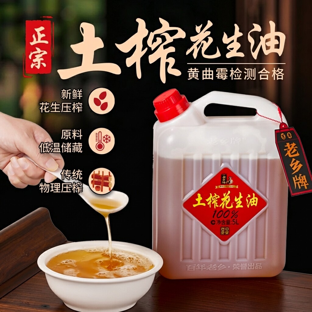 老乡牌纯正花生油5L物理压榨一级食用油家用桶装食品用油农家自榨