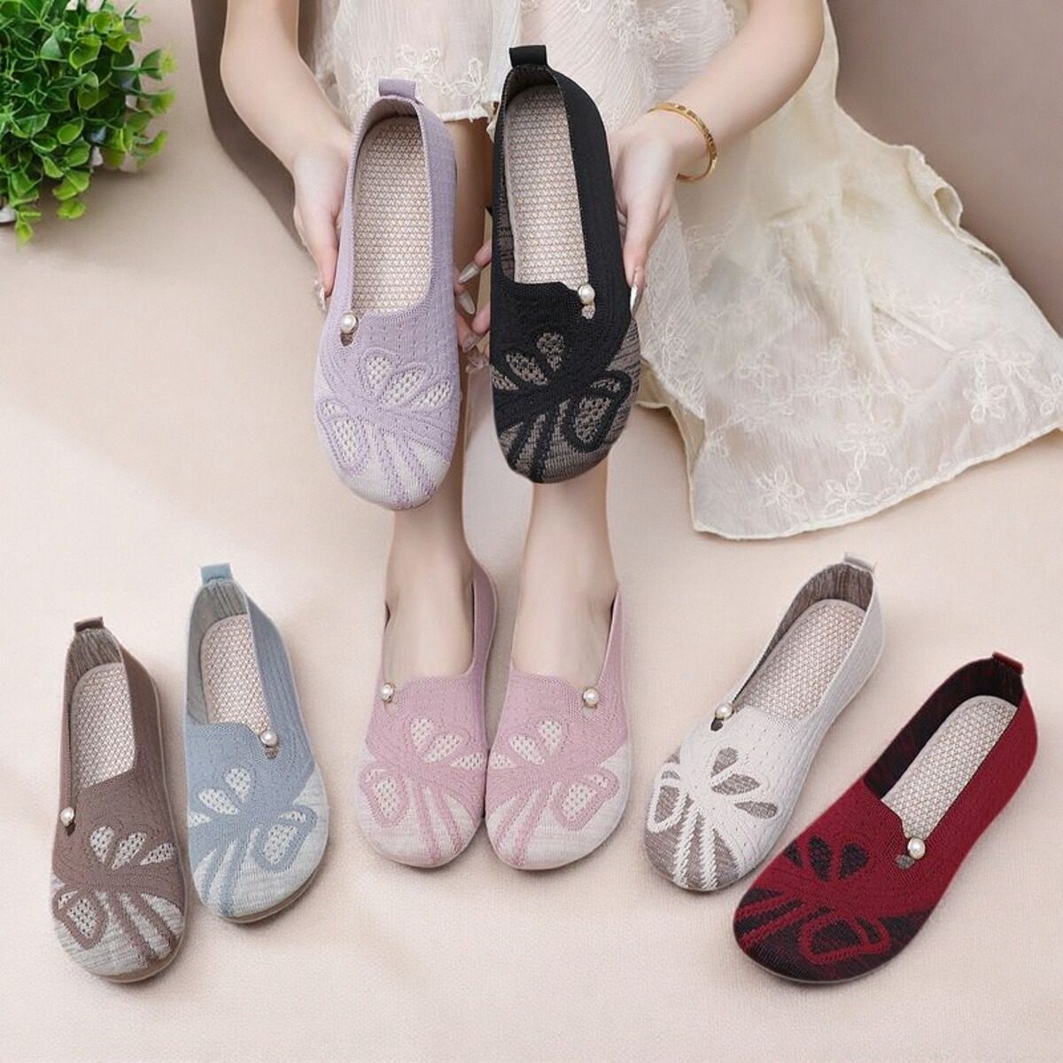 夏季老北京布鞋女士平底飞织网面平跟鞋透气圆头浅口豆豆底妈妈鞋,女鞋,传统布鞋,淘宝优惠券,粉丝福利购,淘宝优惠卷