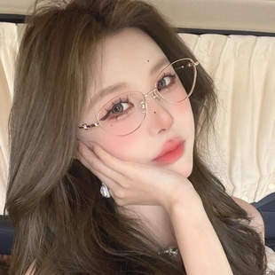 渐入佳境纯欲风复古超轻高级感眼镜框时尚珍珠平光镜网红同款镜架