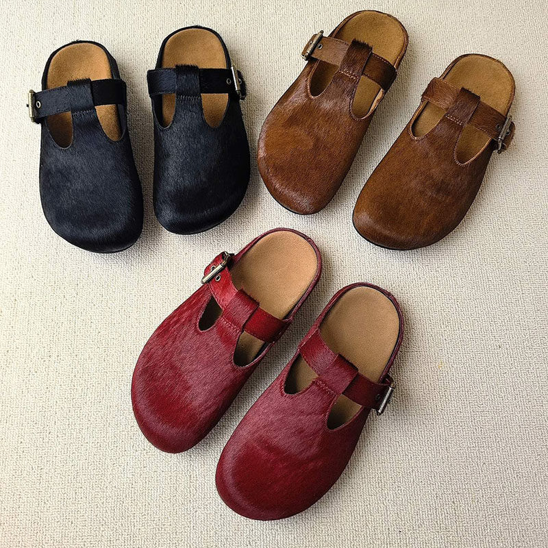 新款勃肯鞋真皮马毛包头拖鞋搭扣平跟舒适外穿厚底舒适外穿沙滩鞋