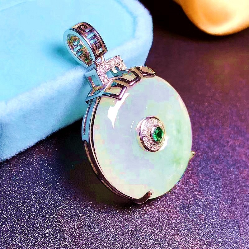 S925纯银吊坠空托镀金色大尺寸圆24mm原创设计镶嵌翡翠碧玉平安扣