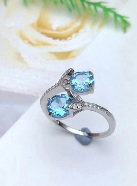 女s925原创设计2粒石戒指百搭