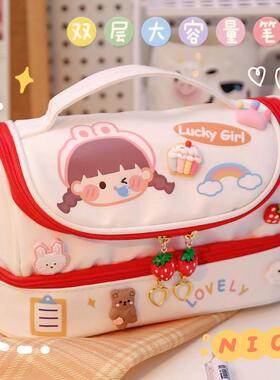 Large Capacity Pencil Case 3 Compartment Pouch Pen Bag Doubl