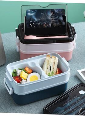 Double layered lunch box, microwave oven, student lunchbox