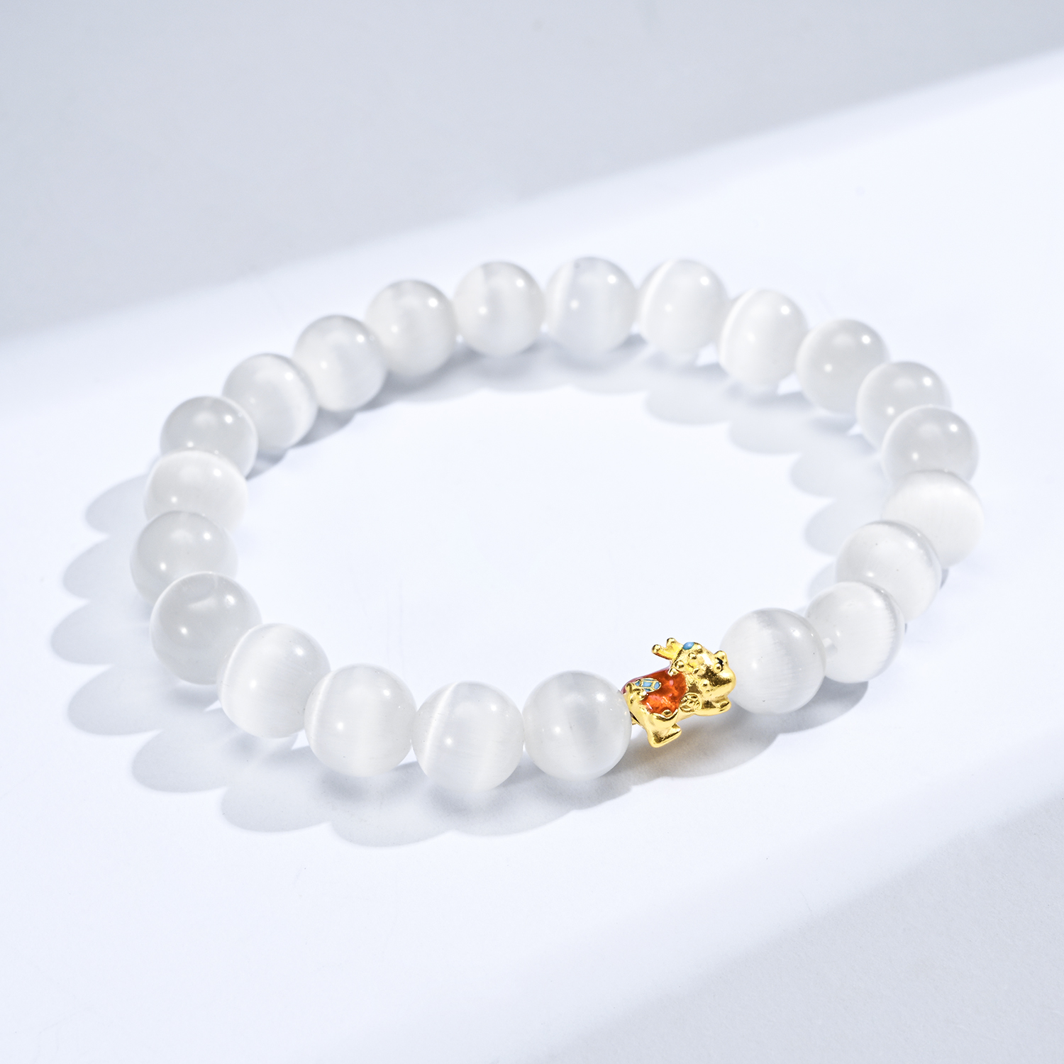 【sl512】q萌神兽 貔貅宝宝足金招财猫眼石手链