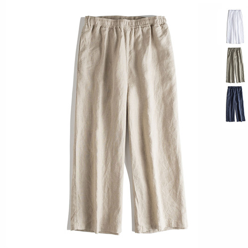 LBmuji100%亚麻九分阔腿裤女