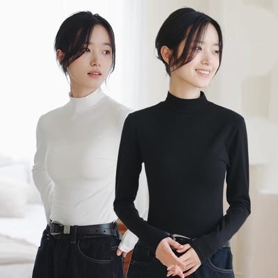 试衣间半高领打底衫女纯棉