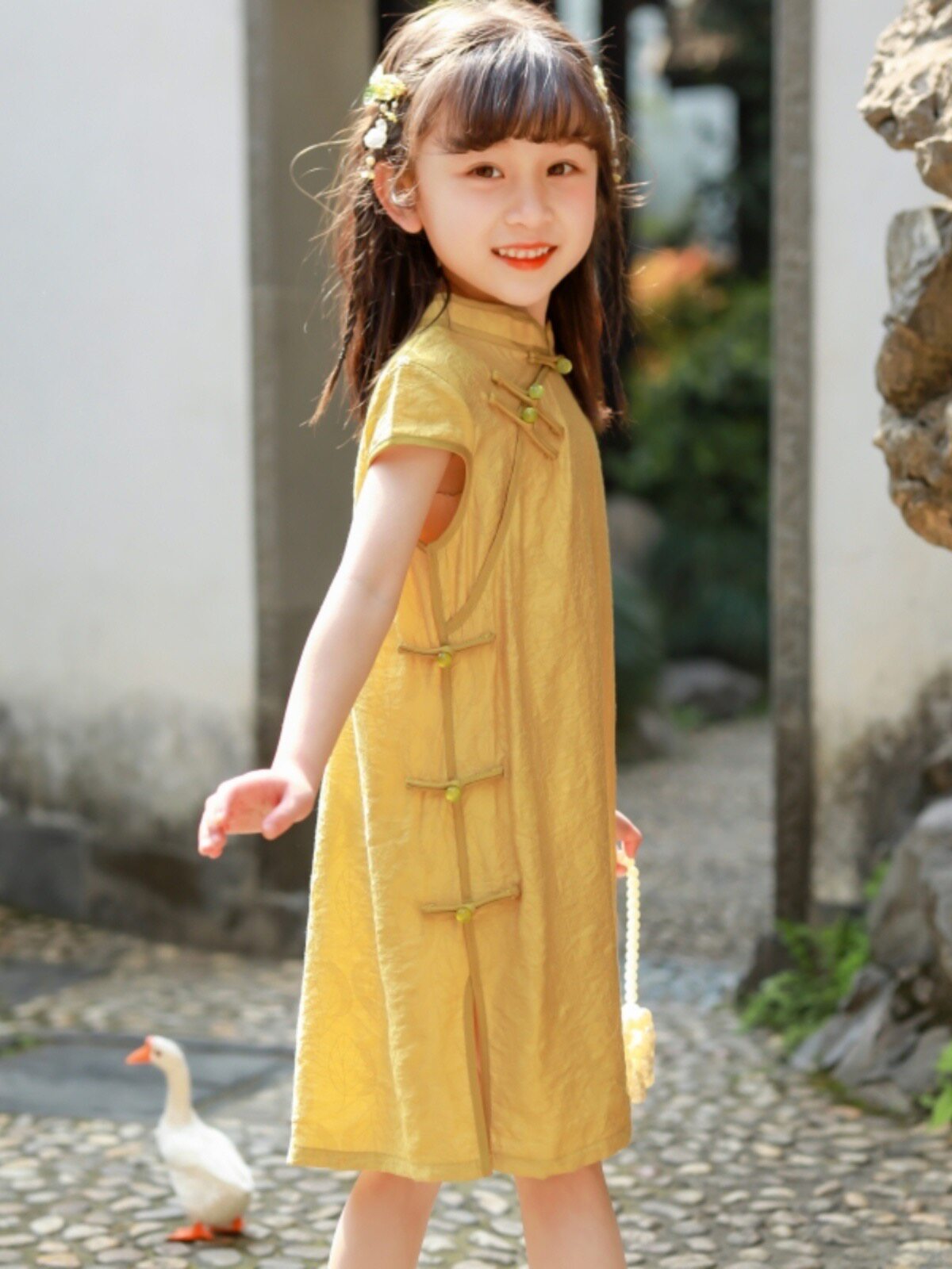 女童旗袍裙夏季民国风儿童古装天丝麻连衣裙中式改良唐装宝宝汉服