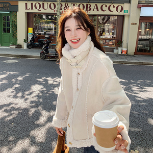 【现货】米白色皮毛一体韩版女加绒小个子保暖棉服3068-P185-K268图片