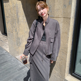 韩系慵懒风夹克外套宽松显瘦工装半身裙两件套装6056P190K268，女装套装/套裙，维壹