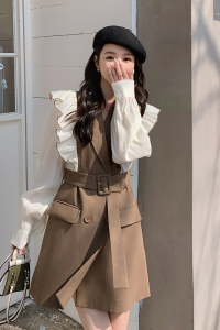 轻熟风荷叶边西装连衣裙女2023春季新款法式御姐收腰显瘦气质裙子图片