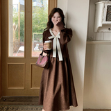 【现货】法式复古蝴蝶结连衣裙2024新款5002P120控178，女装连衣裙，维壹
