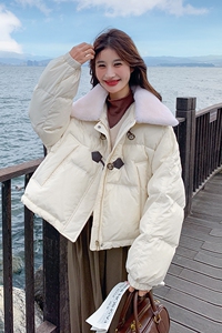 米色羊羔毛翻领短款羽绒服小个子加厚面包服3096P225K328图片