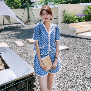 韩系小香风短裤套装女2025夏季新款设计感气质显瘦上衣名媛两件套图片
