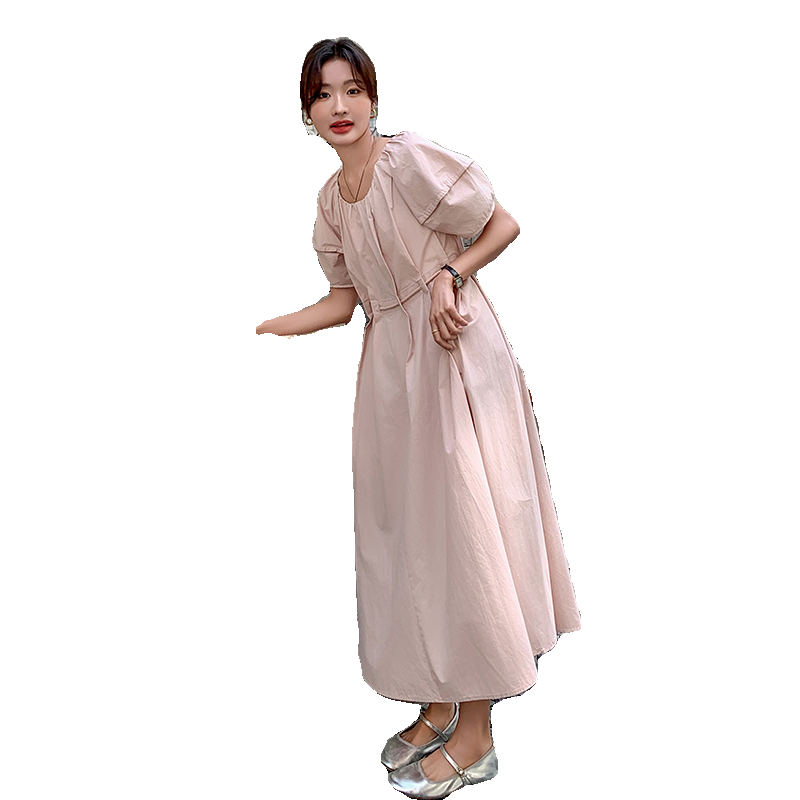 【现货】韩版泡泡袖皱褶设计套头抽绳连衣裙5039P115K178,女装连衣裙,维壹