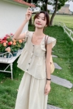 法式减龄小飞袖吊带上衣套装女2025夏季新款宽松显瘦阔腿裤两件套，女装套装/套裙，2C166
