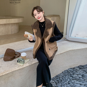 咖色百搭女宽松加厚棉服保暖无袖背心皮毛一体马甲6082P145K218图片