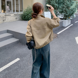 卡其色休闲翻领短外套女秋2025新款高级感穿搭小个子气质减龄夹克图片