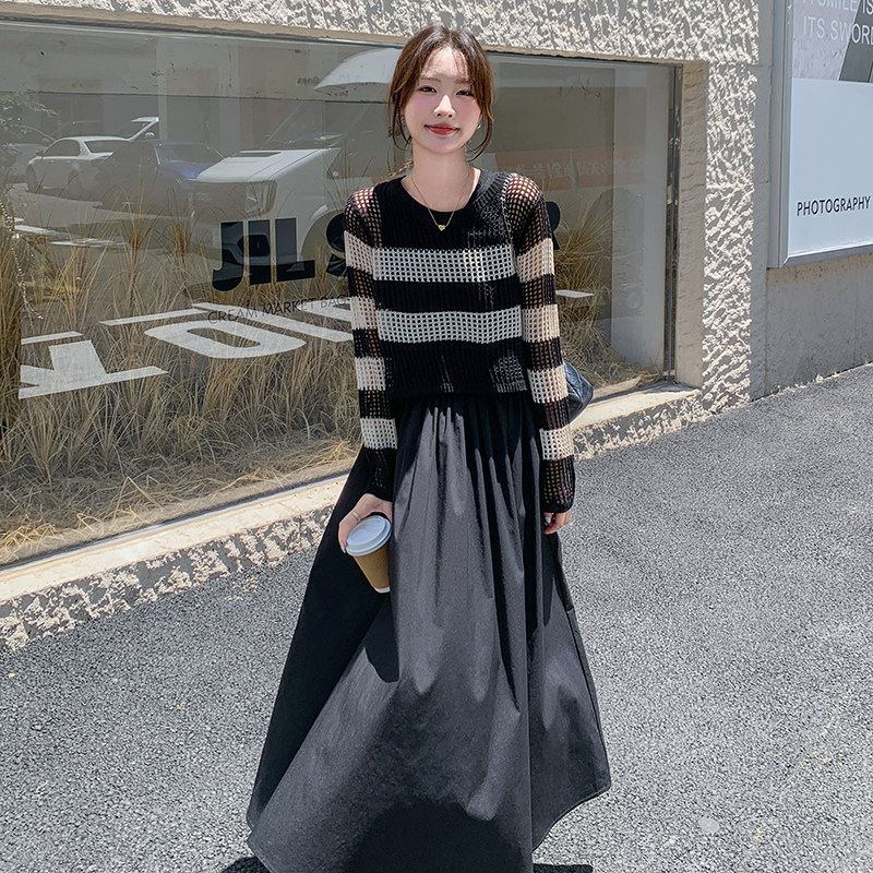 韩系chic黑色吊带裙女春秋2025新款罩衫上衣显瘦连衣裙,女装连衣裙,维壹