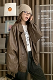 双排扣西装领洋气女复古炸街pu皮夹克学院风咖色美式6057P165K238，女装短外套，维壹