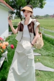 时尚工装风套装裙女夏季新款韩版休闲薄款拼色上衣半身裙两件套潮，女装套装/套裙，维壹