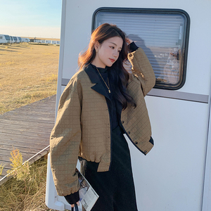 咖色拼接短外套女2024早春新款高级感韩系小个子炸街时尚百搭上衣图片
