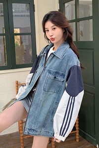 高级感拼接牛仔外套女设计感小众炸街翻领夹克6011P155K218图片