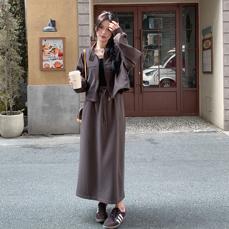 休闲卫衣套装裙女春秋工装夹克半身裙盐系两件套6032P155K218，女装套装/套裙，维壹