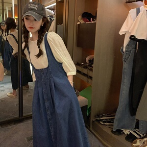 牛仔背带连衣裙女高腰a字长裙韩版收腰2025夏季新款设计感图片