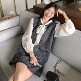 漂亮独特灰色小香风连衣裙女春秋2025年新款千金高级感假两件裙子，女装连衣裙，维壹