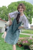 ！新中式牛仔背带裙套装连衣裙显瘦T恤两件套5061P130K188，女装连衣裙，维壹