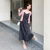 现货！粉色针织开衫吊带裙法式碎花连衣裙两件套5069P135K198，女装连衣裙，维壹