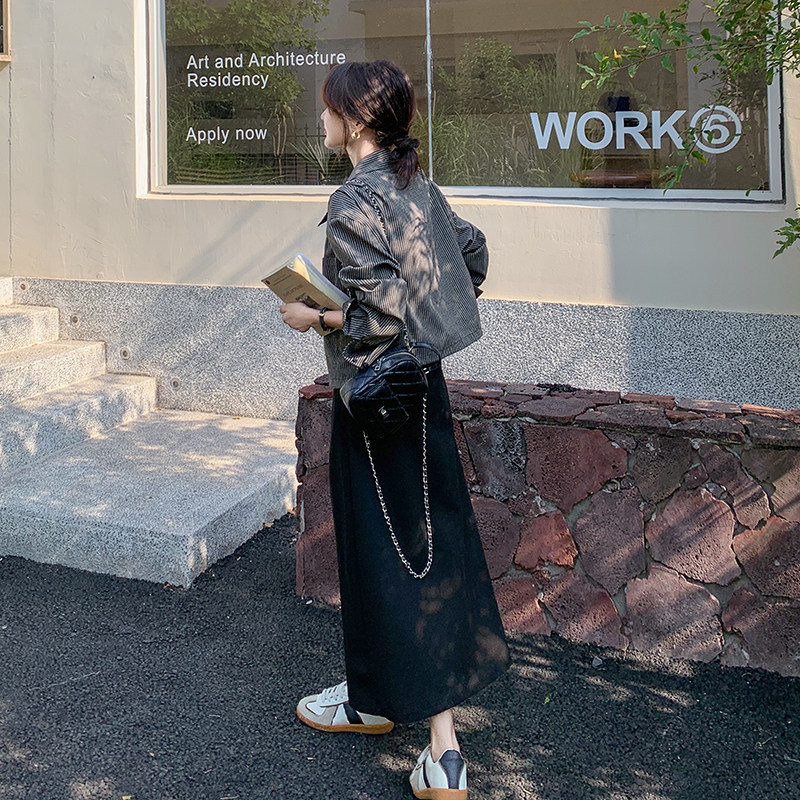 松弛感条纹衬衫外套背心连衣裙套装女2025春季新款韩系休闲两件套,女装套装/套裙,维壹